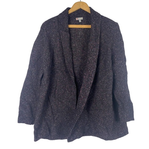Talbots 1X Cardigan Sweater Marled Dark Purple Black Open Front Wool Silk Blend - Picture 1 of 8